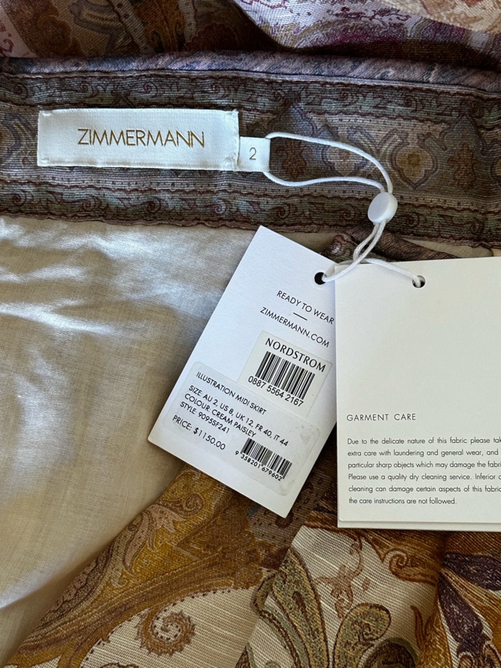 NWT $1,150 Zimmermann Illustration Maxi Skirt Cream Paisley Motif Size AU 2 US 8 - Picture 7 of 16